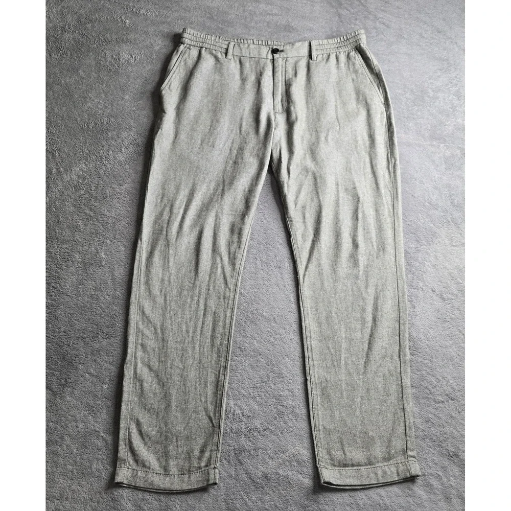 Banama Republic Athletic Linen Pant Mens 36x32 (30) Gray Green Tapered Mid-Rise